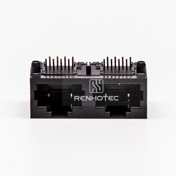 90 Degree RJ45 Connector Female 2 Port 8P Black Gold Plated Unshield Without LED