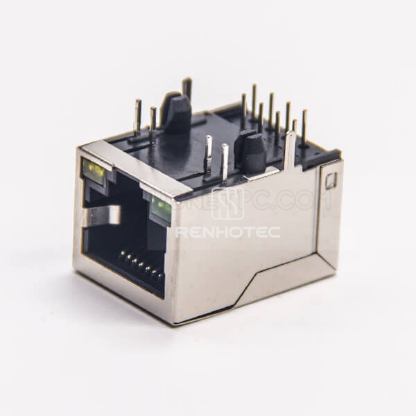 RJ45 LED 90 Degree Jack Modular Through Hole Shielded Without Filtered