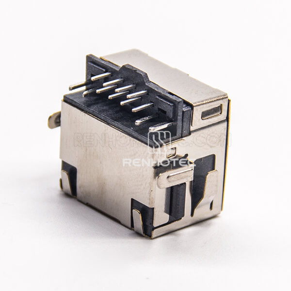RJ45 Female Connector 8p8c Shielded with LED with EMI DIP Ofset Type PCB Mount