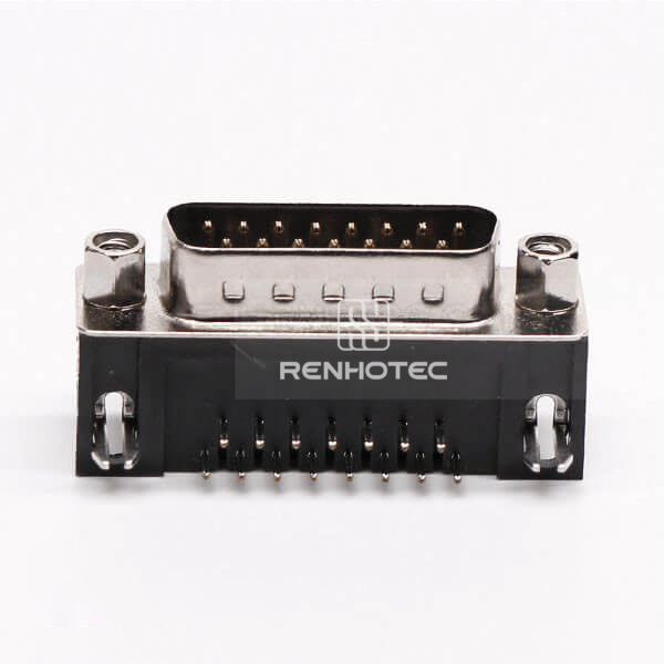 D-SUB 15 Pin 90° Male Connector Staking Type for PCB Mount