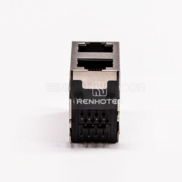 2 Port RJ45 Connector PCB Right Angle Double Row with Shield and Without LED