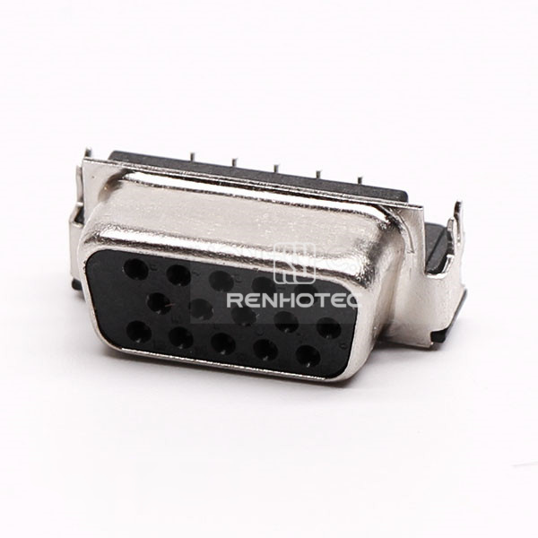 15-Contact Female D-SUB Connector, Right-Angle SMT