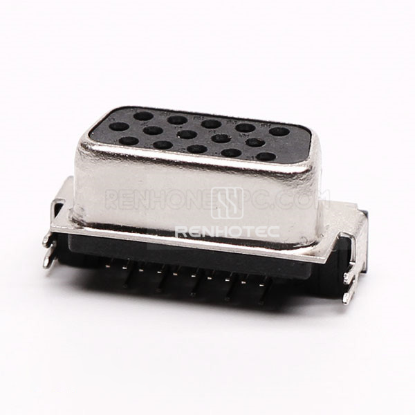 15-Contact Female D-SUB Connector, Right-Angle SMT
