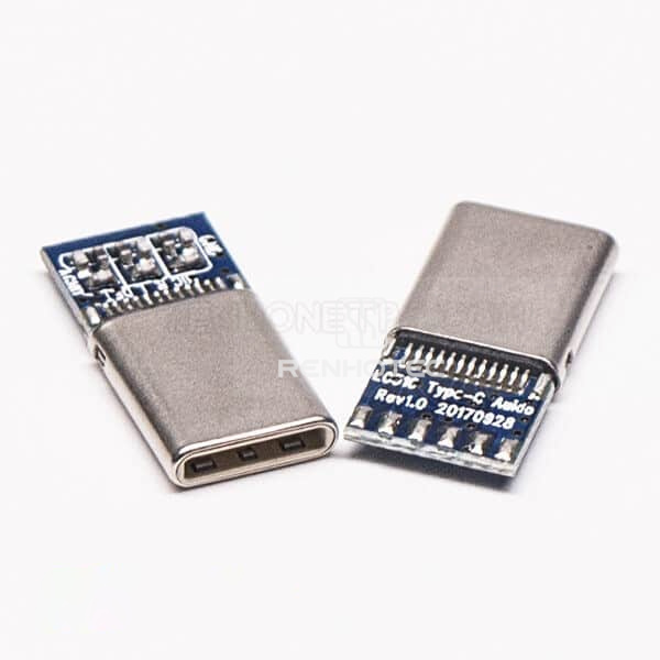 Type C Plug 180 Degree Blue PCB Mount Solder Type for Cable