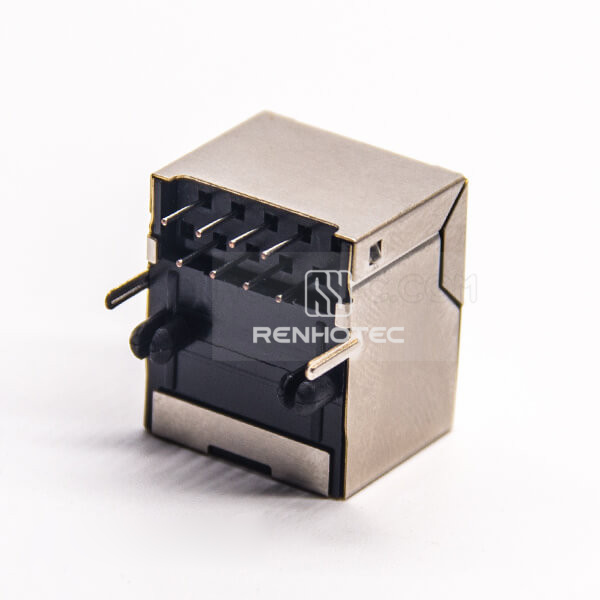 Ethernet to RJ45 Shielded without LED 90 Degree Through Hole for PCB Mount
