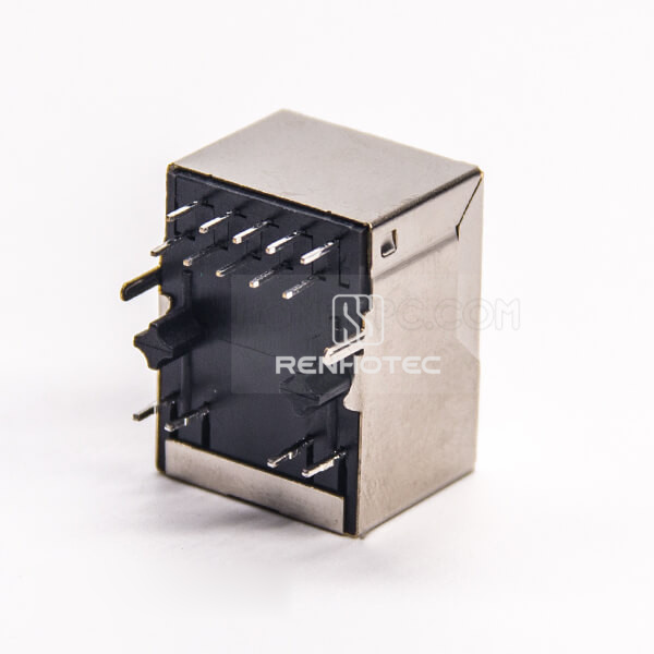 RJ45 LED Connector Right Angle 8P8C Through Hole Shielded with LED Through Hole for PCB Mount