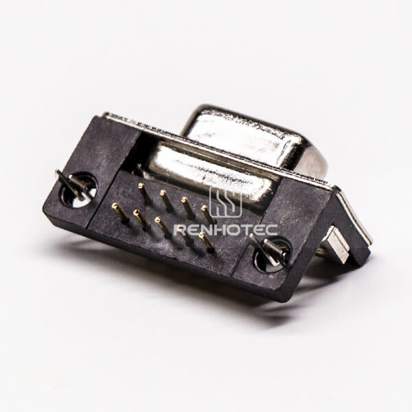 D-SUB 9 Pin Connector Female Right Angle Harpoon Through Hole for PCB Mount
