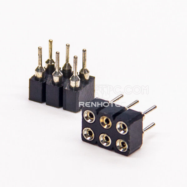 Circular Holes Female Header Dual Row 6 Way 2.54mm Pitch Through Hole