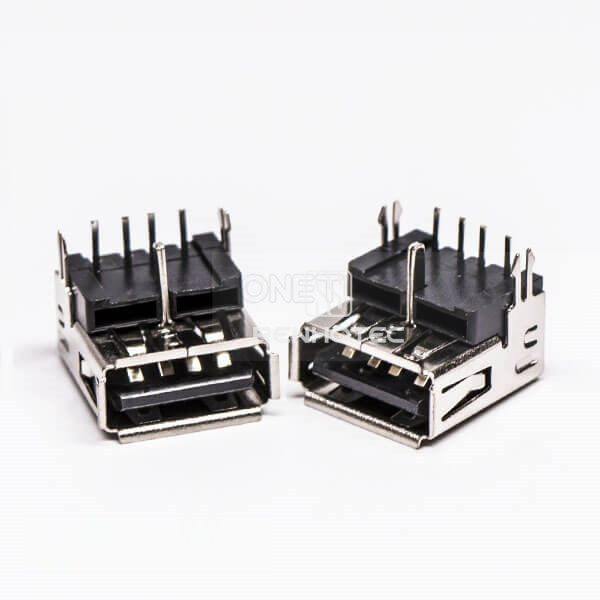 Right Angle Female USB Through Hole Harpoon for PCB Mount