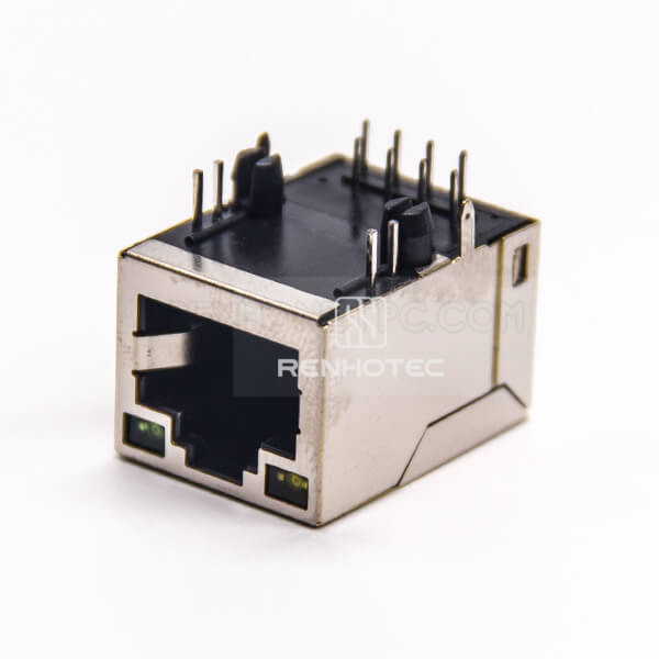 LED Connector RJ45 Shielded 8P8C Right Angle Through Hole for PCB Mount