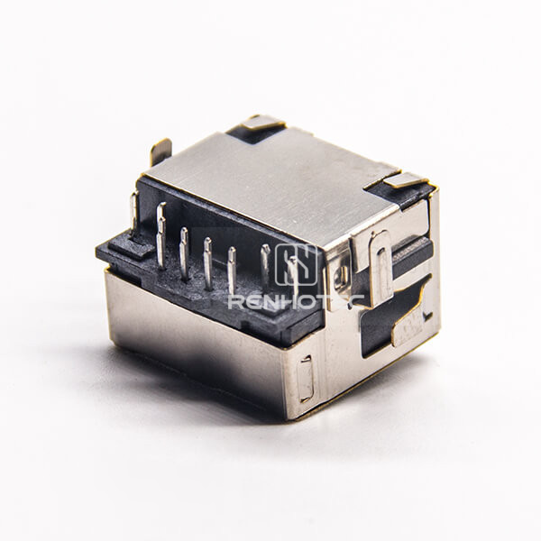 RJ45 Female Connector 8p8c Shielded with LED with EMI DIP Ofset Type PCB Mount