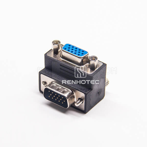 VGA Adapter 15 Pin Male To Female Right Angle Standard D-SUB DB Gender Changer