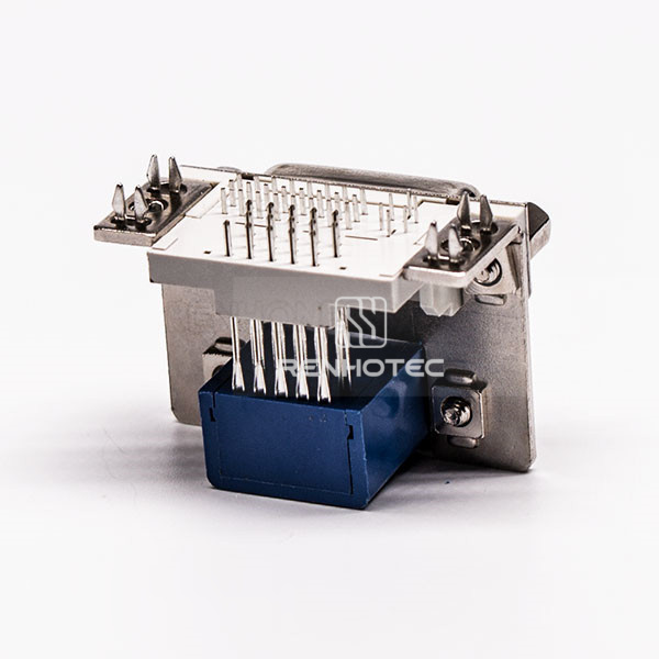 Right-Angle Stacked DVI 24+5 Female / VGA 15 Pin Female Connector, Blue