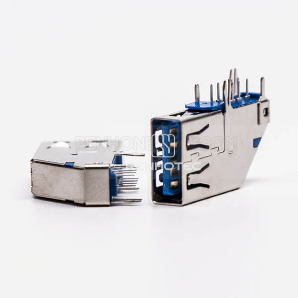 Flag Type Female USB 3.0 Type A 90 Degree DIP Through Hole