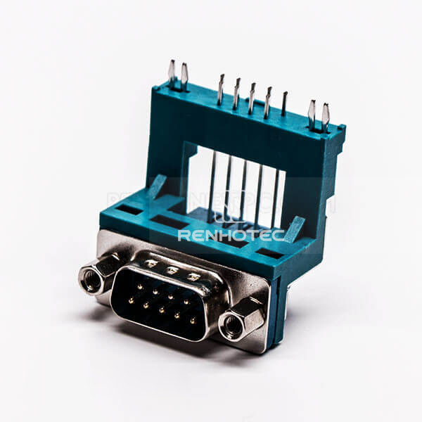 D-SUB 9 Pin Solder Male Green Right Angle Elevated Type for PCB Mount Connector