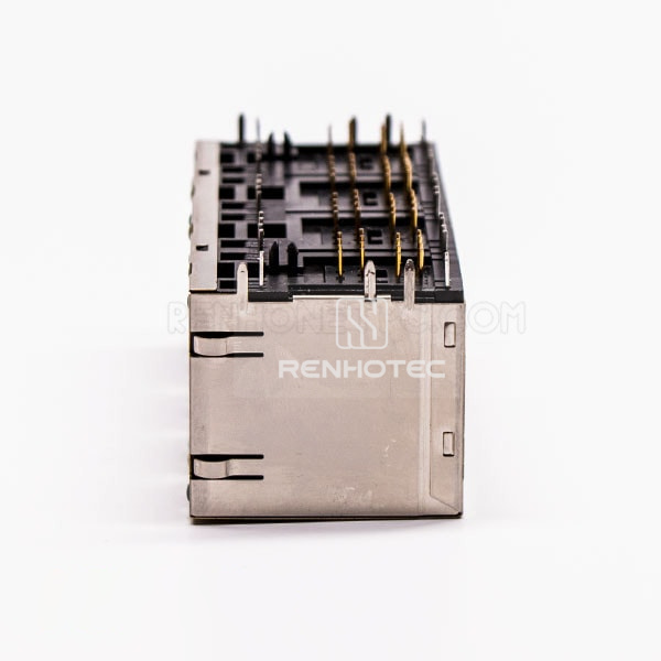 Female Right Angle RJ45 8 Pin Connector 8 Port Gold Plated with Shield and LED for PCB