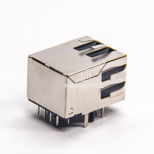 RJ45 8P8C LED DIP Type Right Angle PCB Mount with EMI Modular Connector