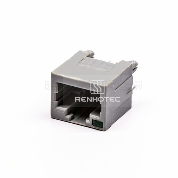 1 Port RJ45 Female PCB Connector Gray Unshield and With LED for PCB