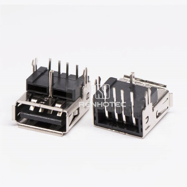 Right Angle Female USB Through Hole Harpoon for PCB Mount
