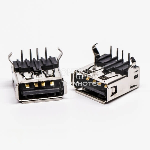 Black USB 2.0 Right Angle Female Type A DIP for PCB Mount