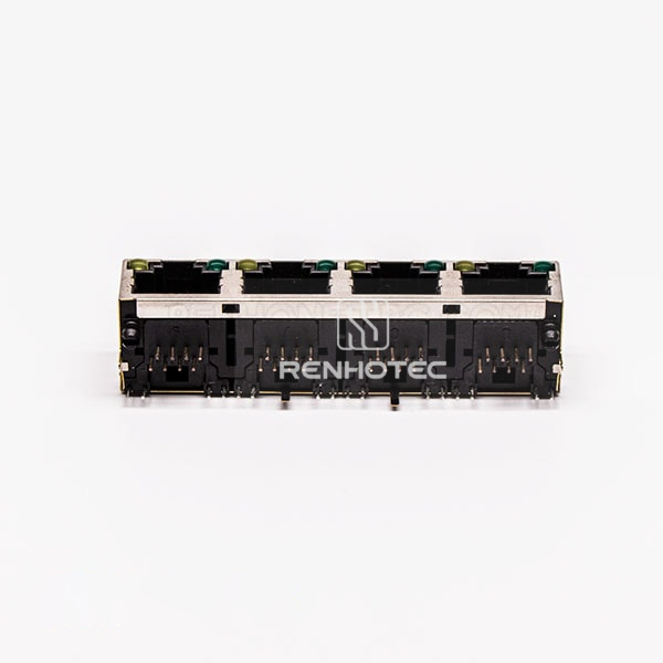 4 Port RJ45 Connector Female Right Angle 8P with Shield With LED for PCB