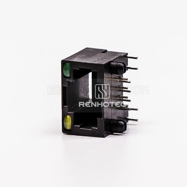 RJ45 Female 8 Pin Connector 1 Port Black Right Angle Unshield With LED for PCB