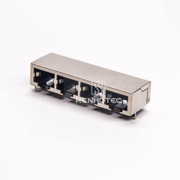 RJ45 Through Hole Network Jack Shielded 4 Port with EMI DIP PCB Mount
