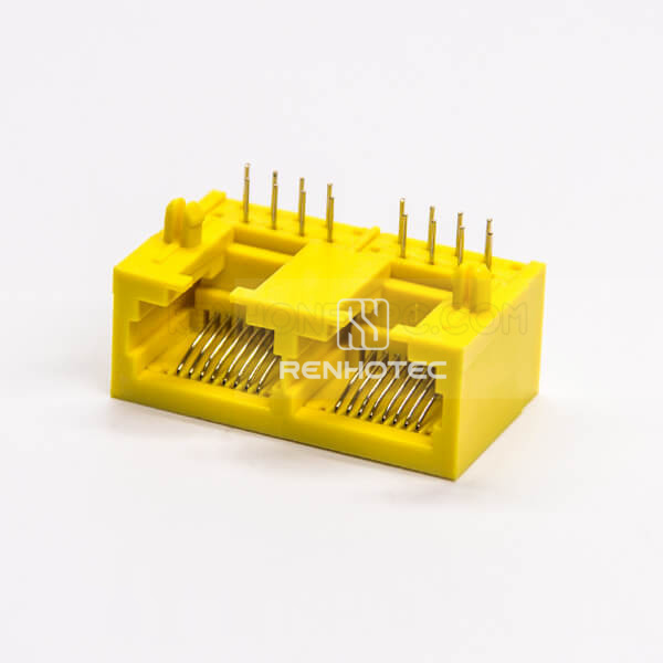 RJ45 Dual Coupler 1x2 Port Yellow Plastic 8P8C Shell Network Connector Right Angle Unshielded