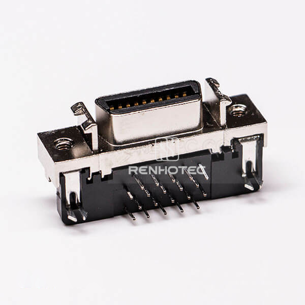 SCSI Connector 20 Pin Female Right Angle Harpoon Through Hole for PCB Mount