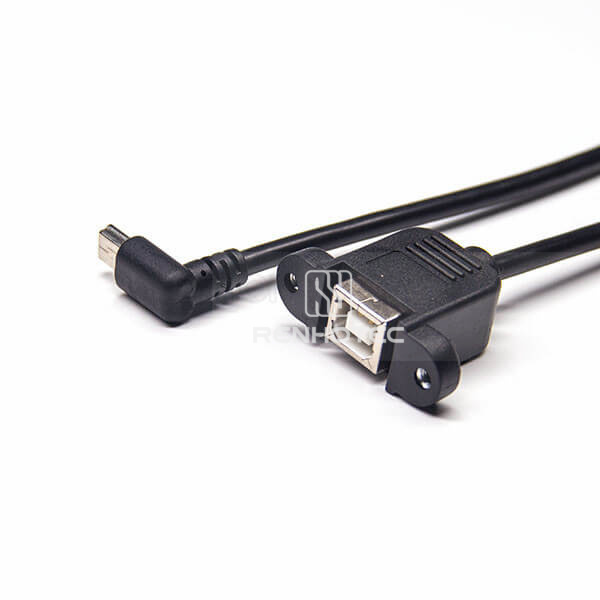 USB Mini B Male Up Angle to Type B Female 180 Degree
