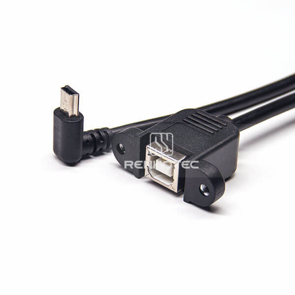 USB Mini B Male Up Angle to Type B Female 180 Degree
