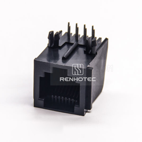 RJ45 Unshielded Without LED Black Plastic Shell 90 Degree Socket Through Hole