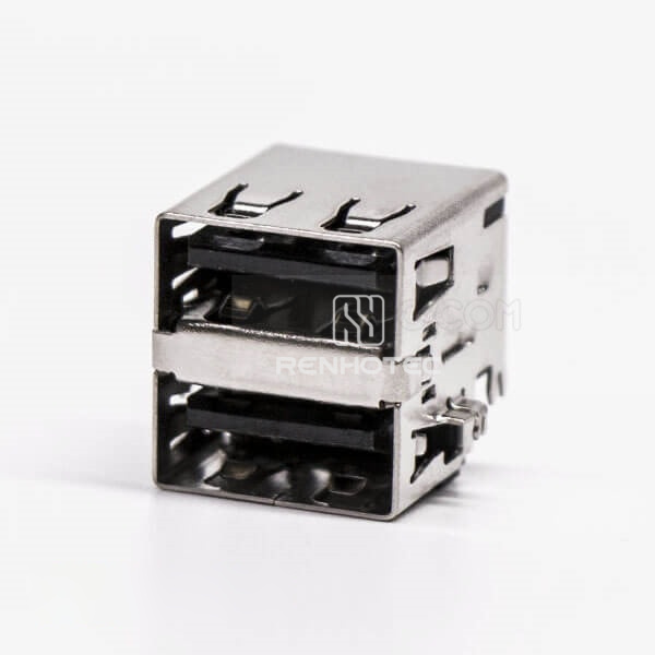Right Angle USB Connectors Female DIP Dual Port