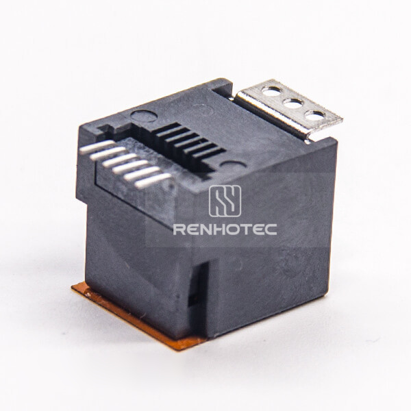 Black RJ12 Socket 180 Degree SMT Type Unshielded PCB Mount Without LED