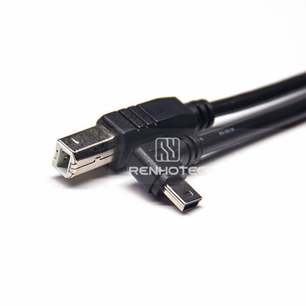USB Mini Male Right Angle to USB B Straight Male