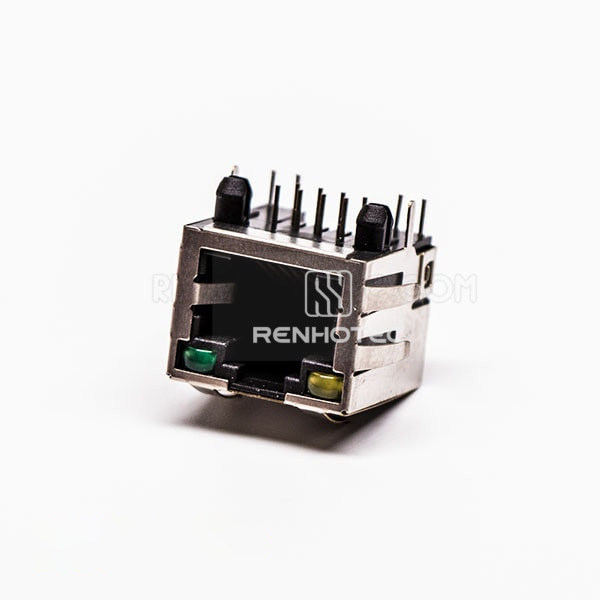 RJ45 Connector Female 1 Port 90 Degree with Shield and with LED