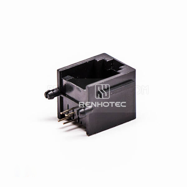 4P4C Female Modular Jack, Black, Right Angle