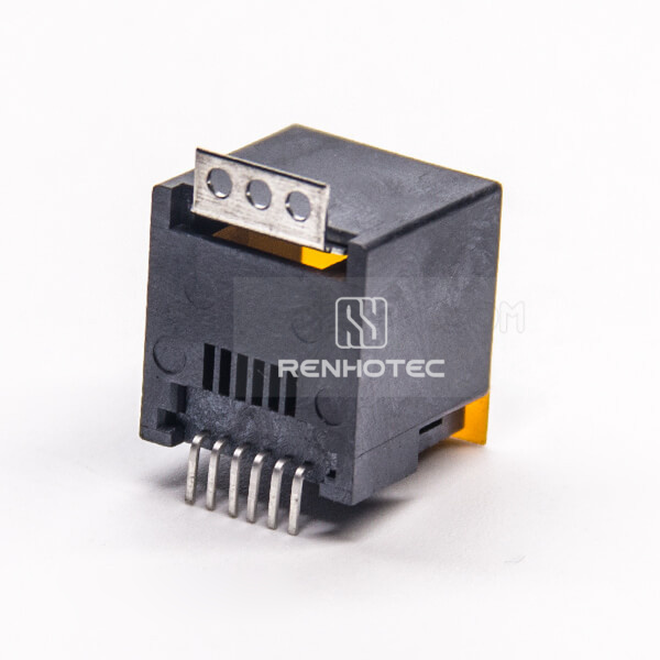Black RJ12 Socket 180 Degree SMT Type Unshielded PCB Mount Without LED