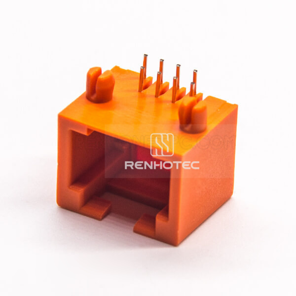 RJ45 Orange Jack Right Angled Modular Connector 8p8c Through Hole without Shielded