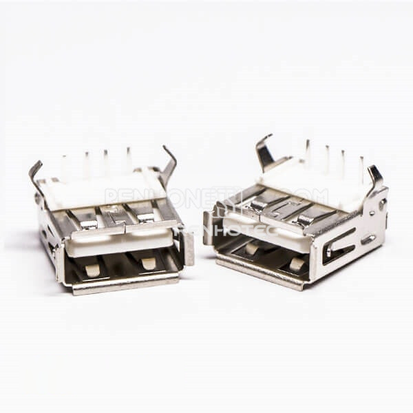 Female USB Port 2.0 Right Angle Through Hole White