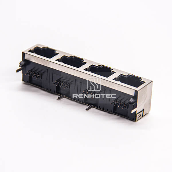 4 Port RJ45 Jack Ethernet Connector 8p8c Shielded Through Hole for PCB Mount