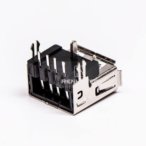 Right Angle Female USB Through Hole Harpoon for PCB Mount