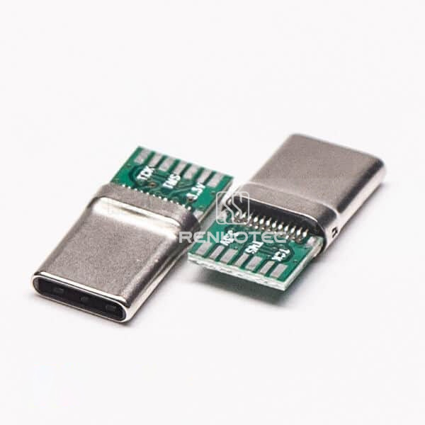 USB Type C Male Connector Straight 180 Degree