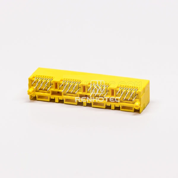 180 Degree RJ45 Female Socket Connector 4 Port 8P Yellow Unshield Without LED