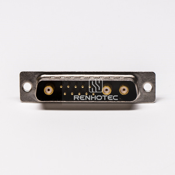 Coaxial D-SUB 13W3 Power Connector 180°Male Staking and Solder Type For Cable Mount