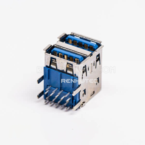 Right Angle usb3.0 Type A Dual Port Female Through Hole
