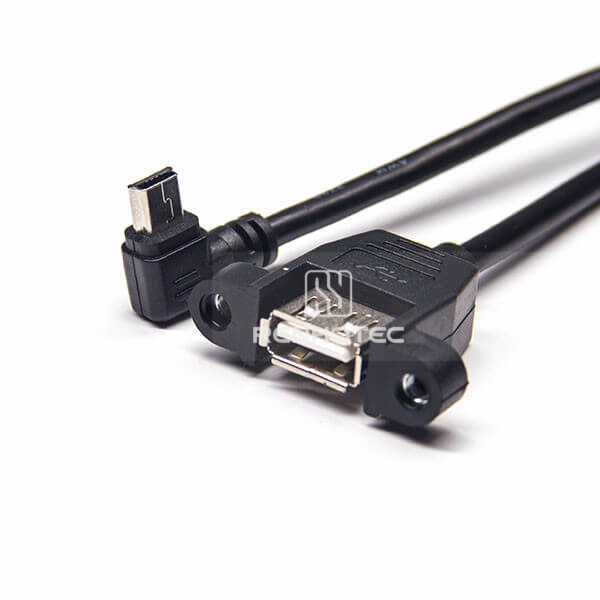 Right Angle Mini USB Cable Male to USB A Female with Screw Holes Straight OTG Cable