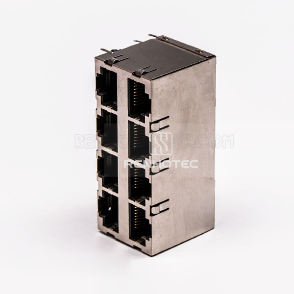 Double RJ45 Female Connector 8 Port 2*4 without LED and with Shield for PCB
