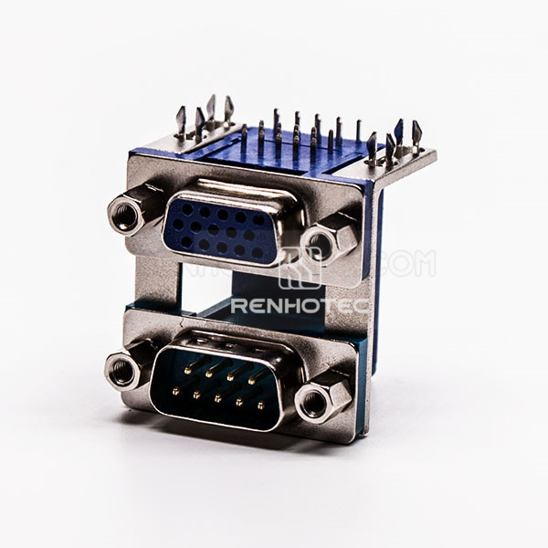 Stacked D-SUB 90 Degree Connector Jack and Plug Staking Type