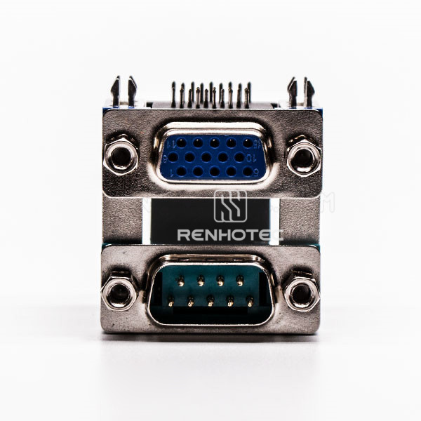 DB 15 Pin Stacked 90 Degree Female and 9 Pin Male Connector for PCB Mount